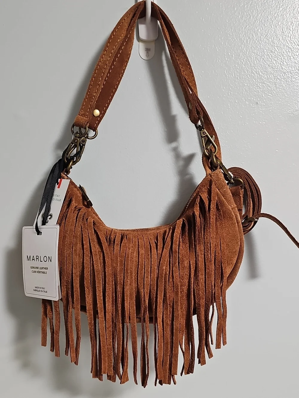 NEW! Marlon Suede Fringe Shoulder Bag in Brown